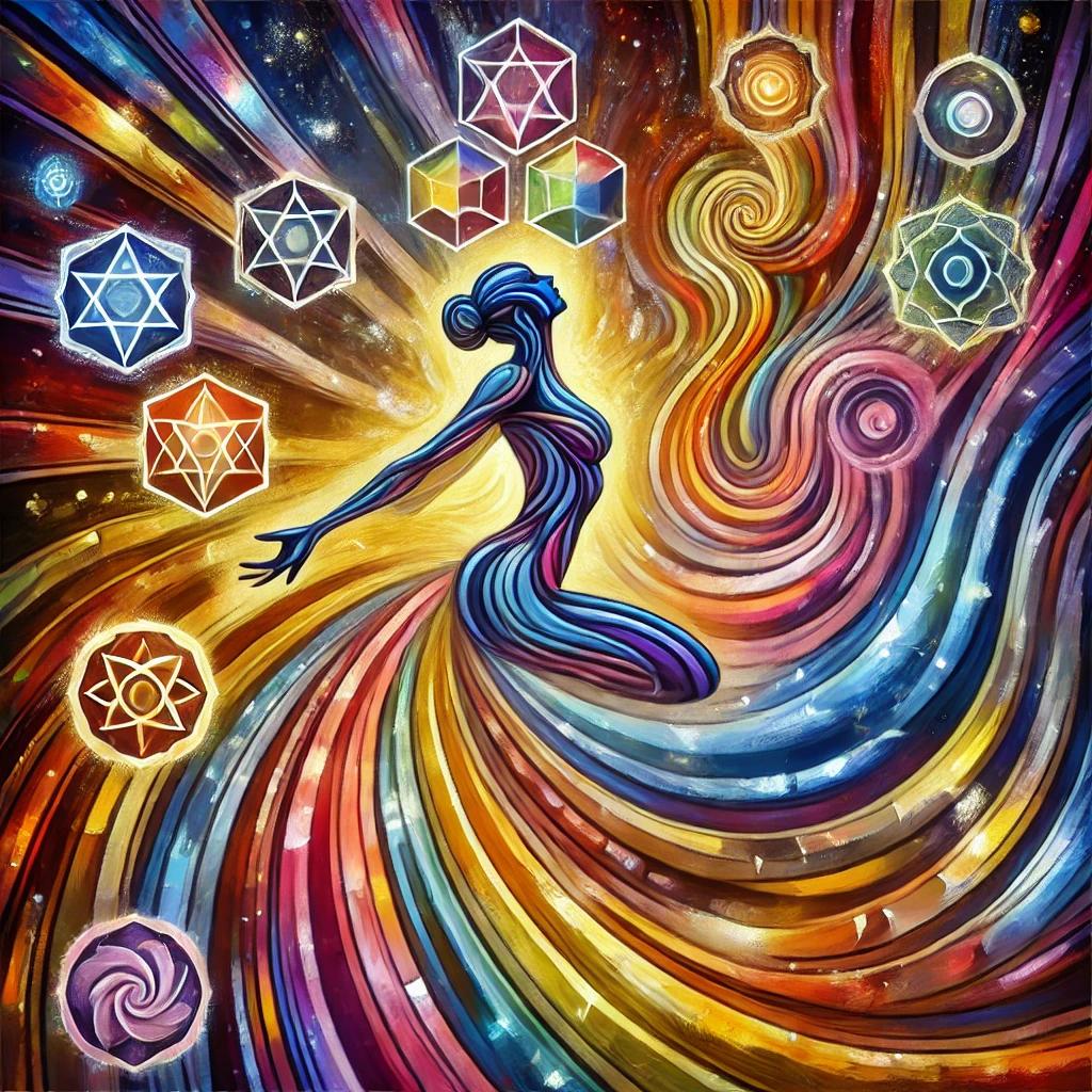 éveil de la kundalini vue artistique d'une femmes avec ses différentes énergies de vie