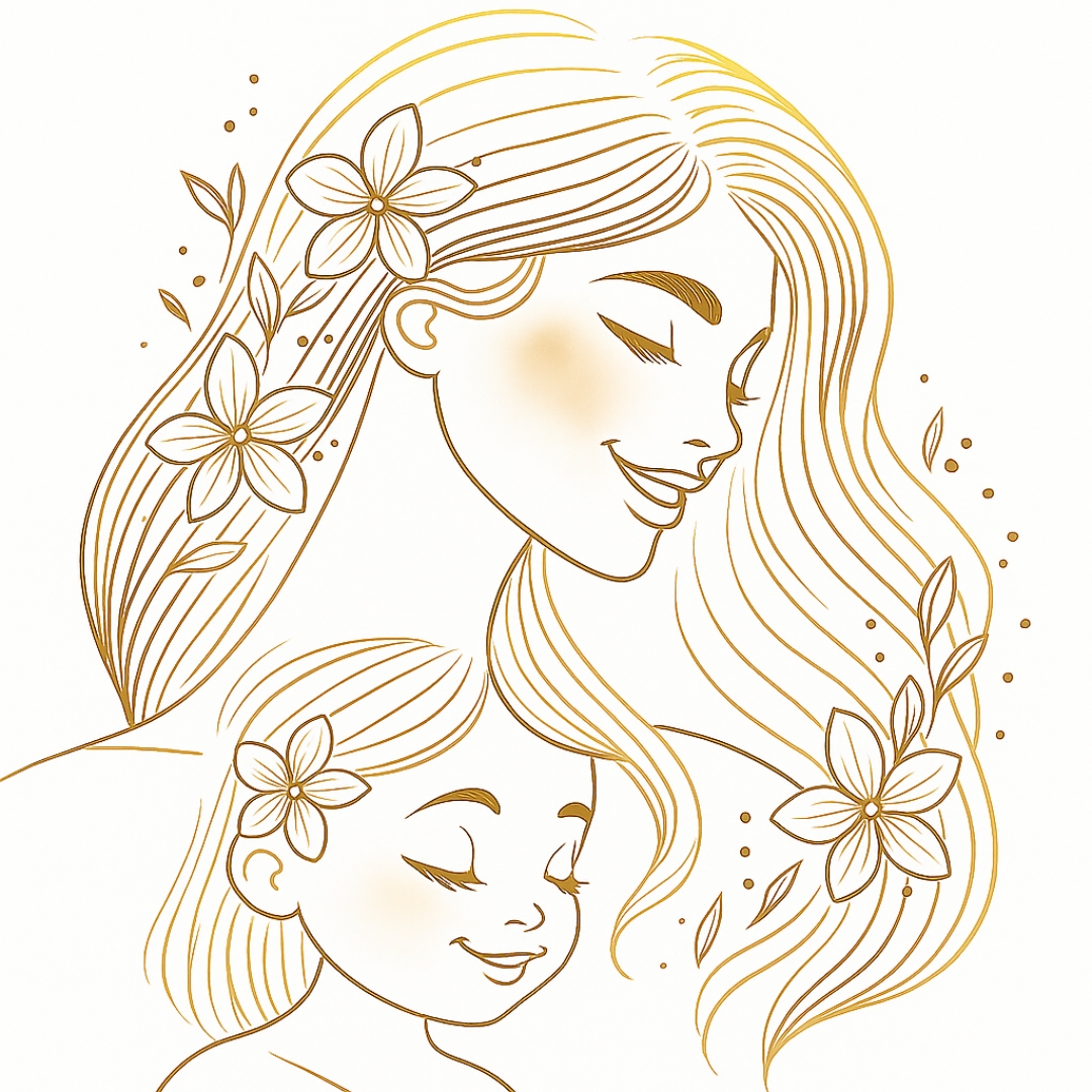 Illustration symbolique d'une femme et d'une enfant représentées avec douceur, incarnant le profil transgénérationnel de la Fidèle Silencieuse